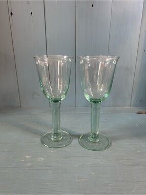 Set of 2 Green “Verde” Hand Blown Recycled Glass Spanish Water Glasses - Sturdy